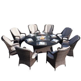 Direct Wicker Outdoor 9 Piece Patio Wicker Gas Fire Pit Set Round Table With Arm Chairs by Direct Wicker Direct Wicker Outdoor 9 Piece Patio Wicker Gas Fire Pit Set Round Table With Arm Chairs by Direct Wicker